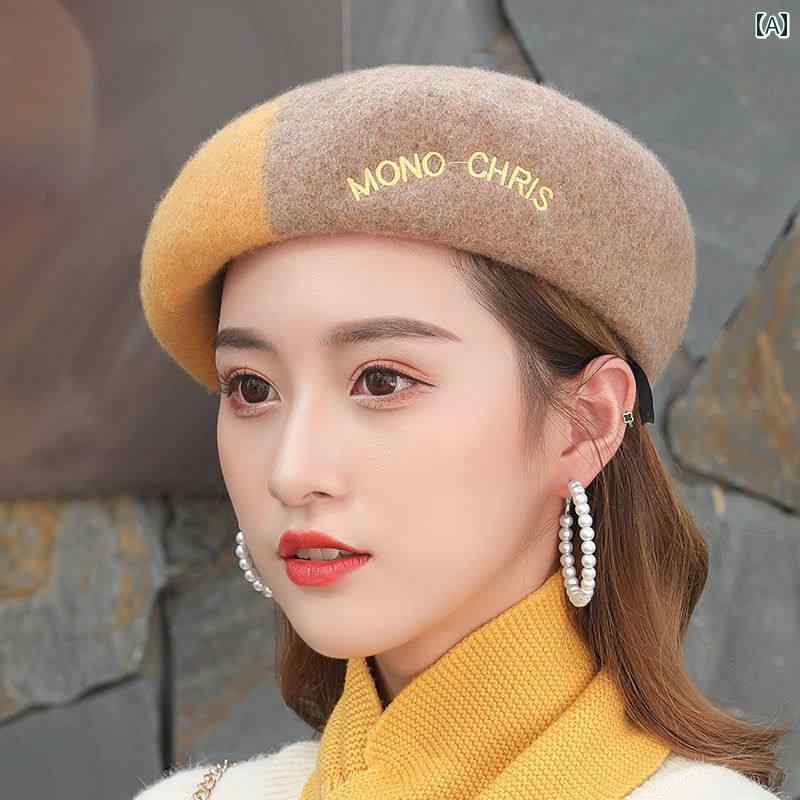 レディース 流行り物 春夏 秋冬 愛くるしげ オシャレ 韓国 羊毛 かぶり笠 愛読者 ビンビン 風 ベレー 帽 赤 赤銅色 色合い 立ちはだかる