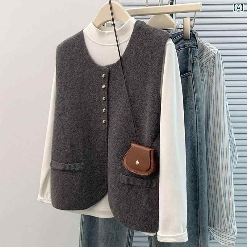 レディース ファッション 春夏 秋冬 かわいい オシャレ 韓国 ニット ベスト ノースリーブ トップス ハイエンド 重ね着 カーディガン ラウンドネック|YKC8