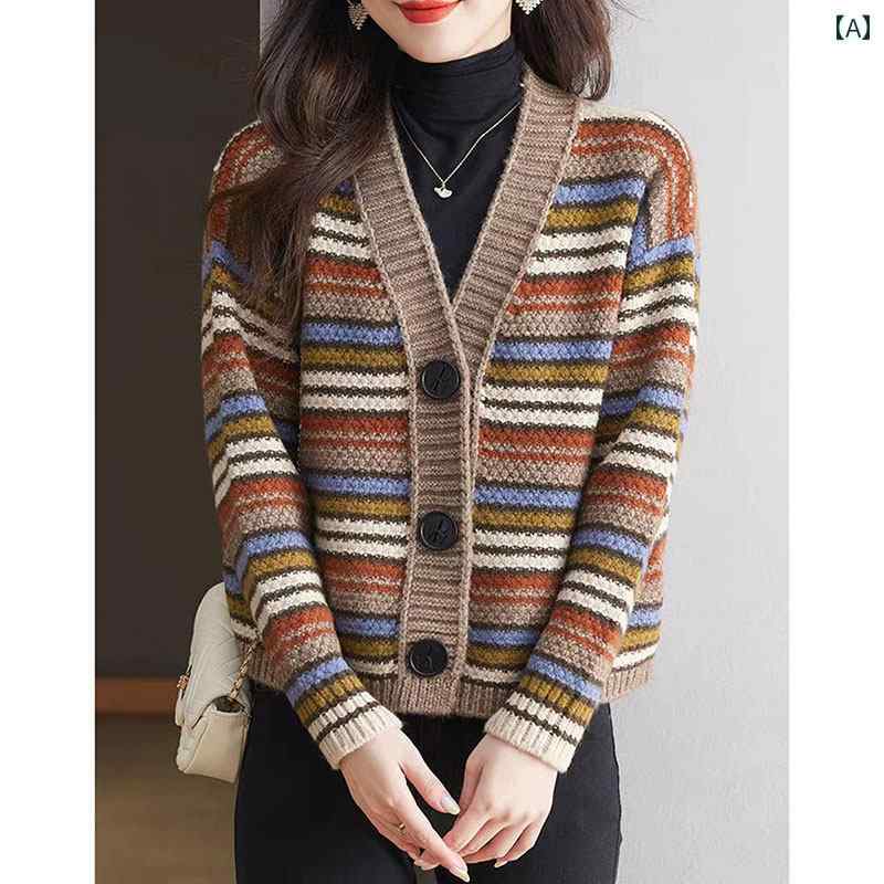 レディース ファッション 春夏 秋冬 かわいい オシャレ 韓国 Vネック ニットカーディガン カラー ブロック 着痩せ 快適 セーター ジャケット プチ トップス|YKC8