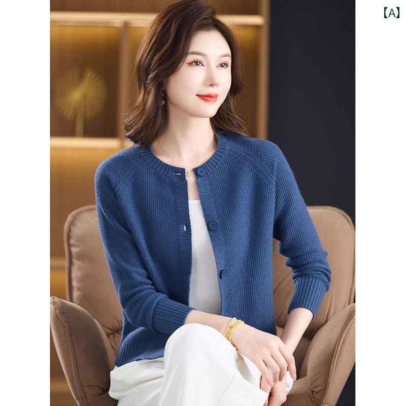 レディース ファッション 春夏 秋冬 かわいい オシャレ 韓国 女性 ラウンドネック ニット カーディガン 無地 セーター スリムトップス 新 長袖 アウターウェア|YKC8