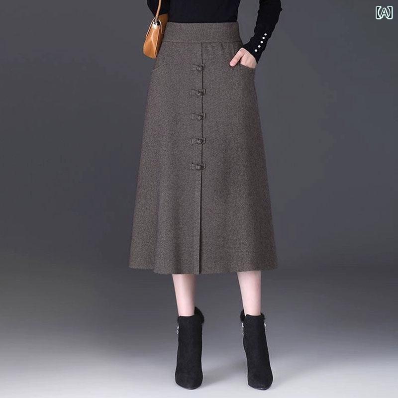 レディース ファッション 春夏 秋冬 かわいい オシャレ 韓国 a　ライン　スカート　　結び　ボタン　ハイウエスト　スリミング　カジュアル　エレガント　ニット｜YKC8