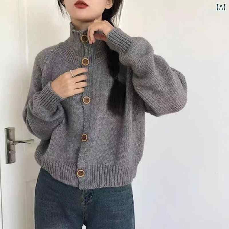 レディース ファッション 春夏 秋冬 かわいい オシャレ 韓国 ハイネック　ボタンカーディガン　ニット　セーター　コート　快適　長袖　トップス｜YKC8