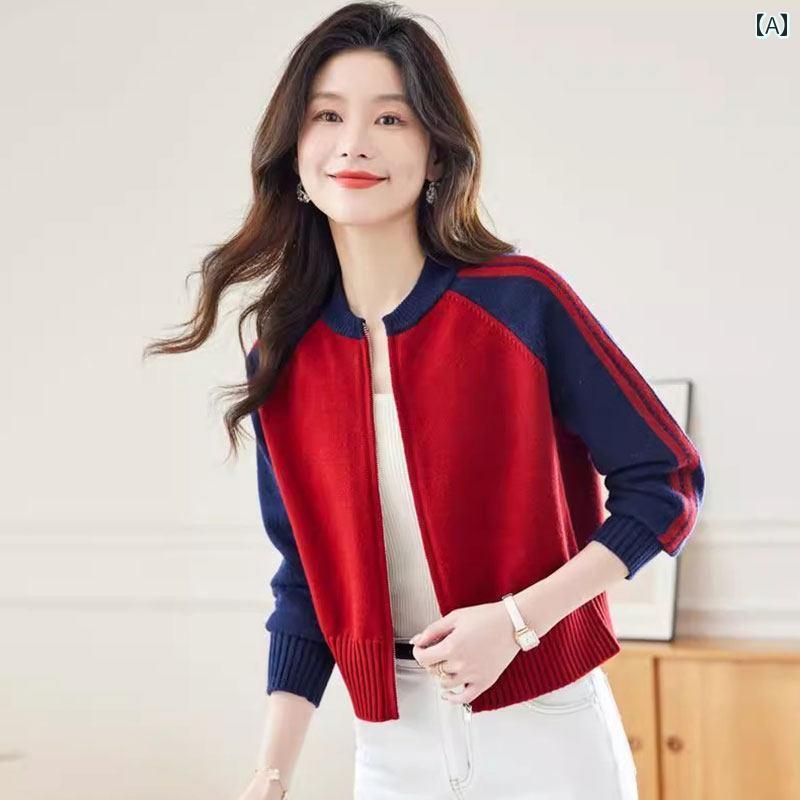 レディース ファッション 春夏 秋冬 かわいい オシャレ 韓国 新　ニットカーディガン　ショート　丈　ラウンドネック　シンプル　快適　ベースボール　ジャケット｜YKC8