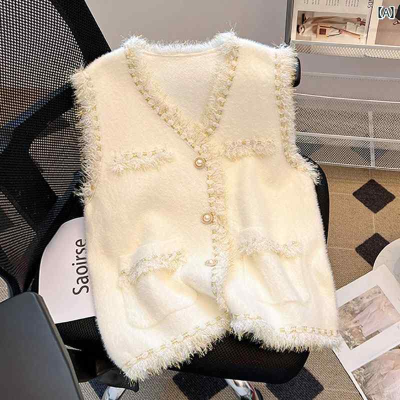 レディース ファッション 春夏 秋冬 かわいい オシャレ 韓国 レトロ　芸術的　フレンチ　Vネック　ニット　ベスト　セーター　カーディガン　タッセル　トップス　上　重ねて　着｜YKC8
