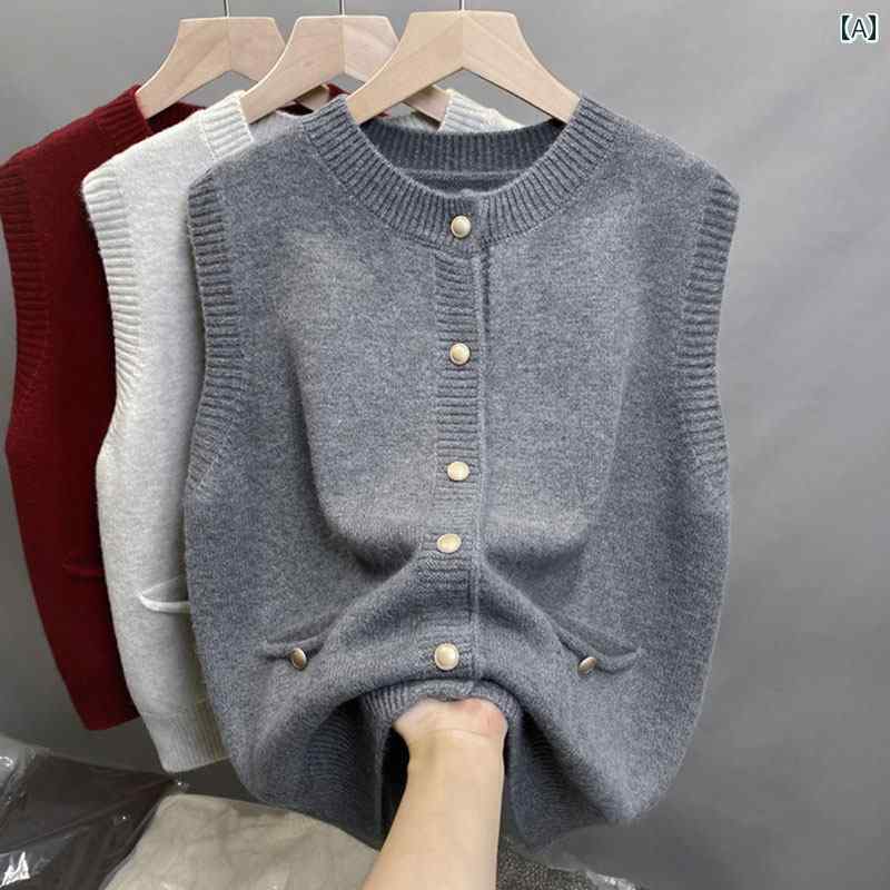 レディース ファッション 春夏 秋冬 かわいい オシャレ 韓国 ニット ベスト 快適 ラウンドネック アウター セーター 重ね着 カーディガン トップス|YKC8