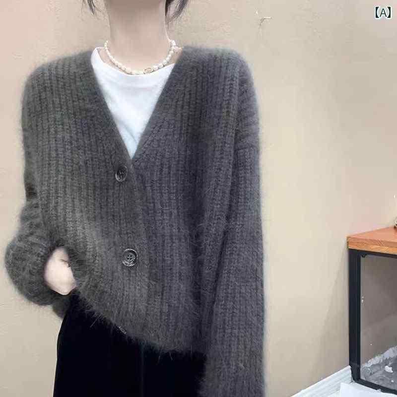 レディース 流行り物 春夏 秋冬 可愛らしい オシャレ 韓国 モヘアニットカーディガン 長袖 相応う 今めかしい 遊撃手 丈 スウェーター 上衣