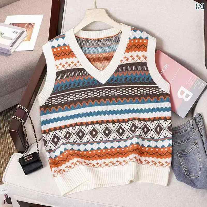 レディース ファッション 春夏 秋冬 かわいい オシャレ 韓国 エスニック ストライプニット ベスト フィット セーター|YKC8