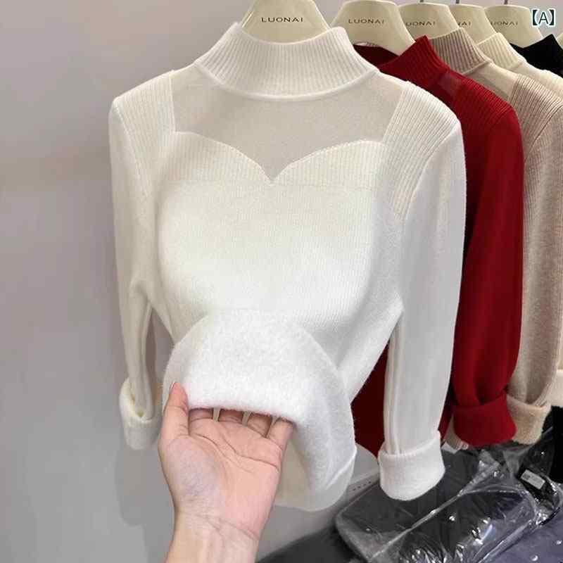 レディース ファッション 春夏 秋冬 かわいい オシャレ 韓国 ワンピース　フリース　スリムフィット　スタイリッシュ　メッシュセーター　暖かい　モック　ネック　ベース　レイヤー