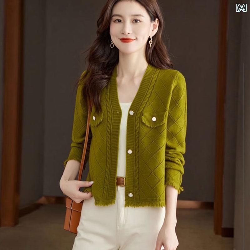 レディース ファッション 春夏 秋冬 かわいい オシャレ 韓国 ハイエンド Vネック ニット カーディガン トップス 風 ショート ジャケット|YKC8