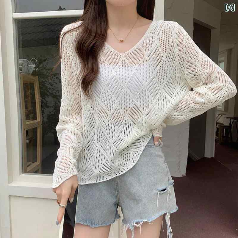 レディース ファッション 春夏 秋冬 かわいい オシャレ 韓国 長袖　T　シャツ　ニットカーディガン　Vネックトップス　薄手　エアコン　アウター