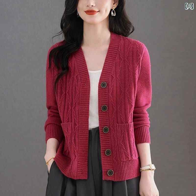 レディース ファッション 春夏 秋冬 かわいい オシャレ 韓国 Vネック　ケーブル　ニットカーディガン　セーター　フィット　感　ショート　シンプル　カジュアル　シック　トップス