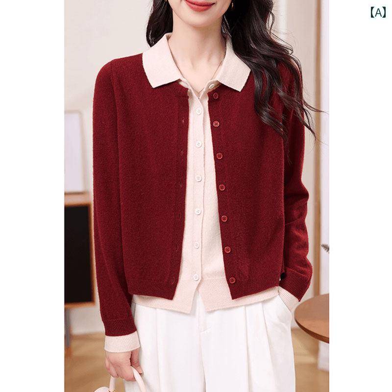 レディース ファッション 春夏 秋冬 かわいい オシャレ 韓国 カラー ブロック ハイエンド エイジレス セーター ジャケット レトロ カーディガン トップス|YKC8