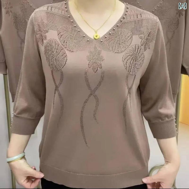 レディース ファッション 春夏 秋冬 かわいい オシャレ 韓国 スタイリッシュ 七分袖感じさせ くい 高級 ラインストーン入り ママ トップス|YKC8