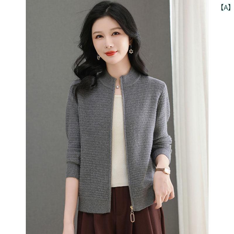 レディース ファッション 春夏 秋冬 かわいい オシャレ 韓国 ニットカーディガン　ショート　丈　快適　フィット　スタイリッシュ　スタンドカラー　セーター　ジャケット　トップス｜YKC8