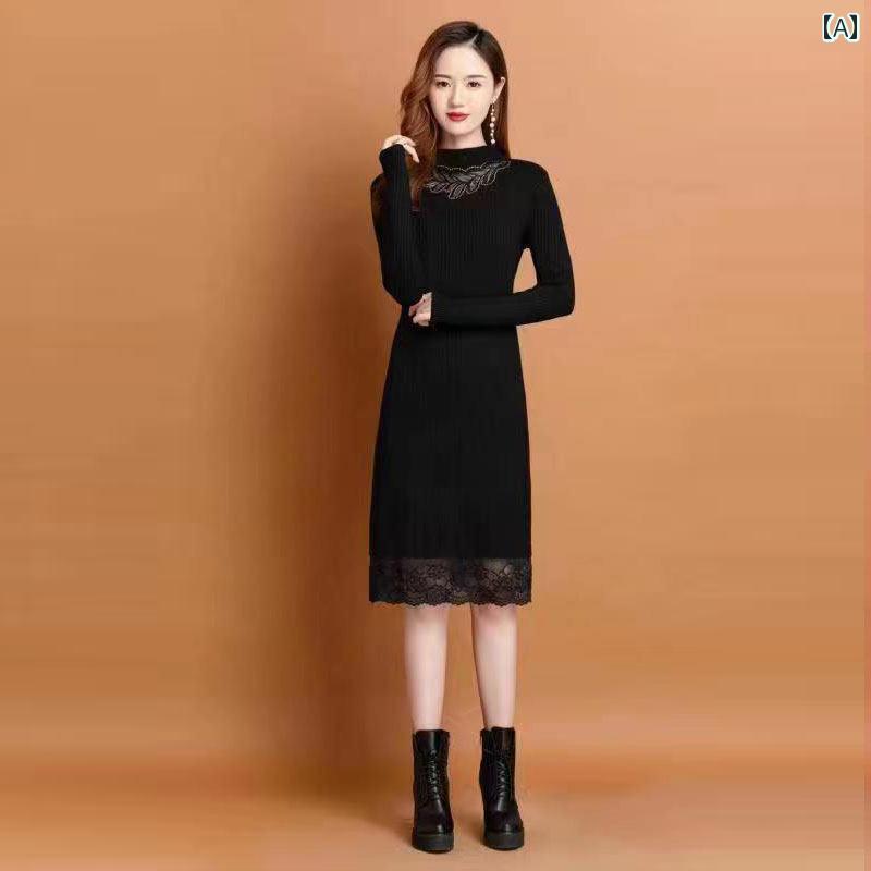 レディース ファッション 春夏 秋冬 かわいい オシャレ 韓国 ニット　ドレス　フィット　ロング　丈　厚手　フリース　セーター　ベース｜YKC8