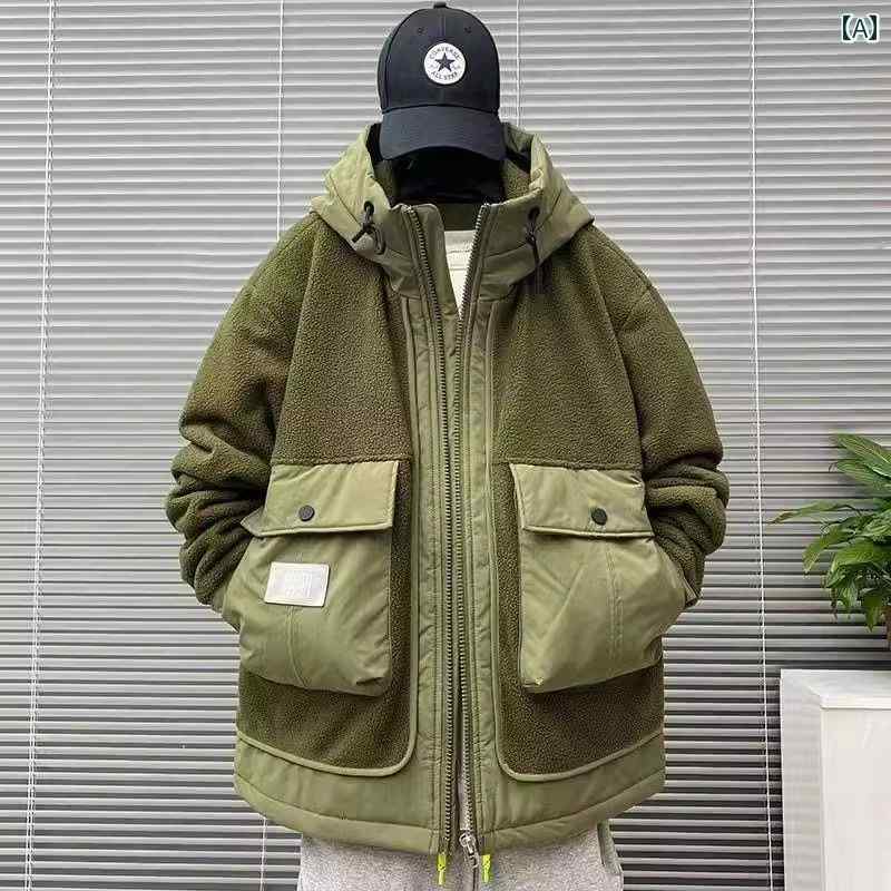 メンズ ファッション 春夏 秋冬 かっこいい オシャレ モテ 男性用 紳士服 服 韓国 シンプル 大人 大きめ サイズ コート 大きい ポケット ウール トリム 厚手 コットン ジャケット フィット フード 暖かい 保温性|YKC8
