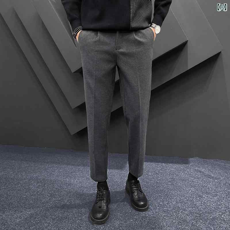 メンズ ファッション 春夏 秋冬 かっこいい オシャレ モテ 男性用 紳士服 服 韓国 シンプル 大人 カジュアル　パンツ　高級　ウール　スーツ　パンツ　厚手　ストレート　レッグ　快適　　スリムフィット　ウール　ロング　パンツ