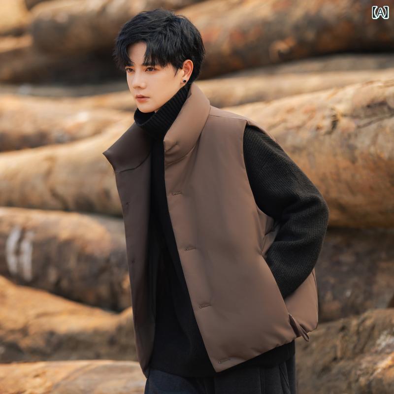 メンズ ファッション 春夏 秋冬 かっこいい オシャレ モテ 男性用 紳士服 服 韓国 シンプル 大人 スタンドカラー　ダウン　ベスト　軽量　ノースリーブ　暖かい　ベスト