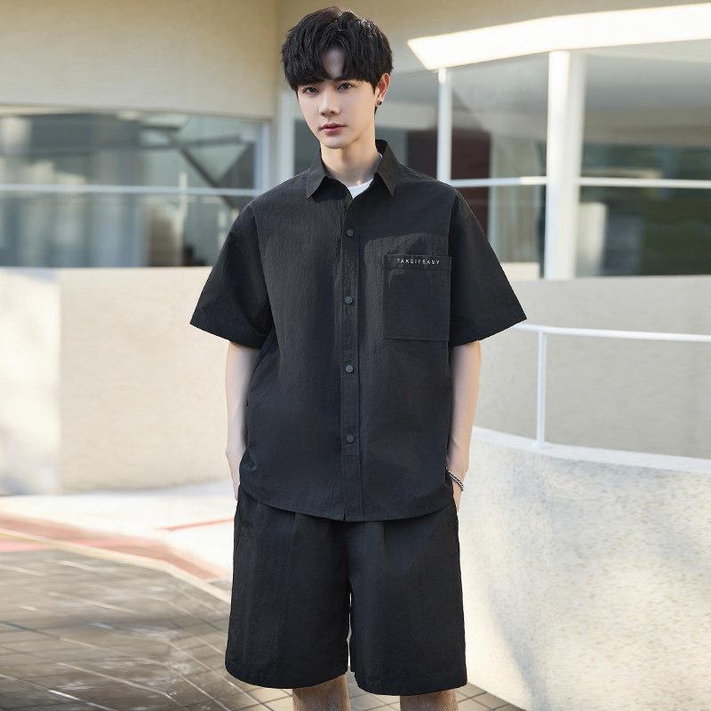 メンズ ファッション 春夏 秋 冬 かっこいい オシャレ モテ 男性用 紳士服 服 韓国 シンプル 大人 半袖 シャツ スーツ 薄手 高級クール カジュアル ツーピース 衣装