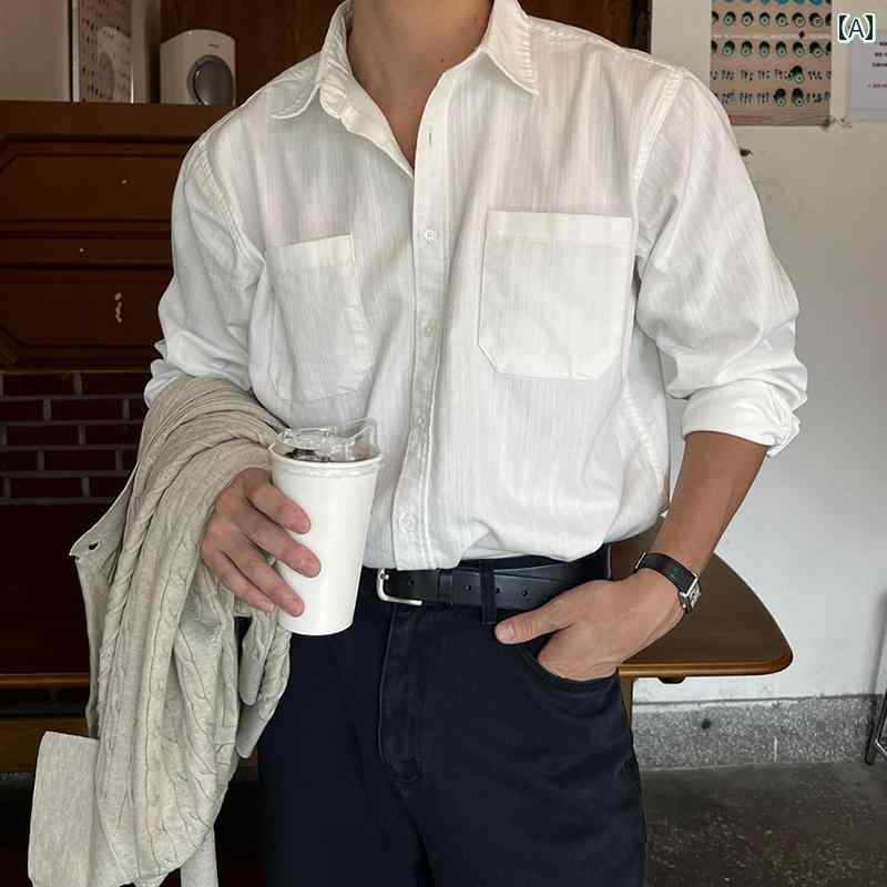 メンズ ファッション 春夏 秋冬 かっこいい オシャレ モテ 男性用 紳士服 服 韓国 シンプル 大人 ホワイト シャツ フィット 薄手 コットン リネン シャツ カジュアル シンプル シワり くい|YKC8
