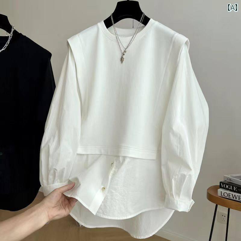 メンズ ファッション 春夏 秋冬 かっこいい オシャレ モテ 男性用 紳士服 服 韓国 シンプル 大人 大きめ　サイズ　ヨーロピアン　パッチワーク　長袖　シャツ　女兼　フェイク　ツーピースカップル　シャツ 6,294円
