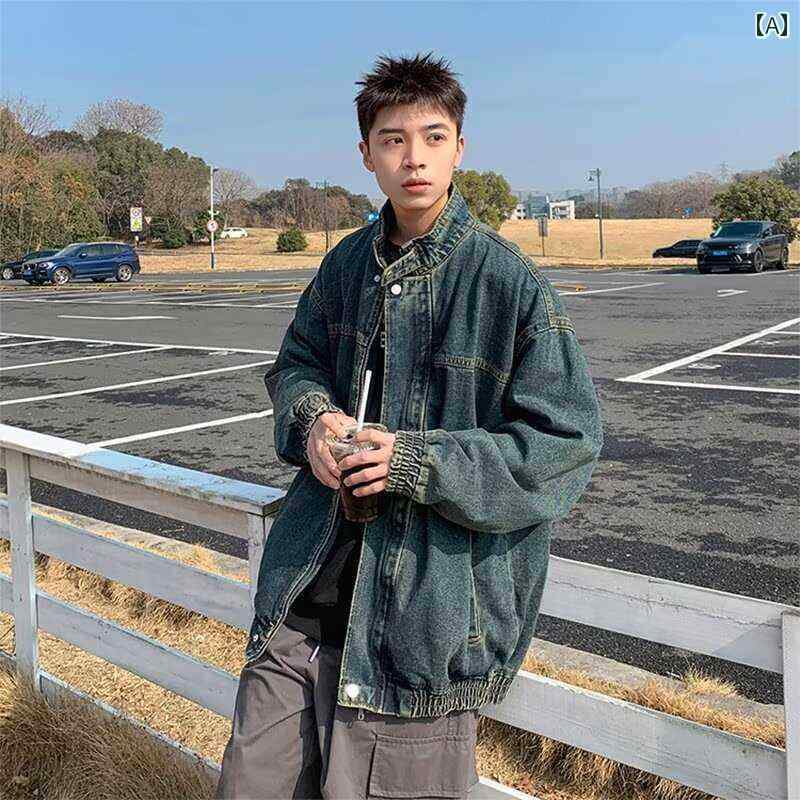 メンズ ファッション 春夏 秋冬 かっこいい オシャレ モテ 男性用 紳士服 服 韓国 シンプル 大人 スタンドカラー　ウォッシュデニム　ジャケット　アメリカン　クール　　フィット　ジャケット　快適　トップス｜YKC8