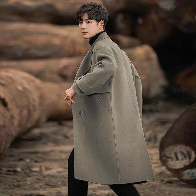 メンズ ファッション 春夏 秋冬 かっこいい オシャレ モテ 男性用 紳士服 服 韓国 シンプル 大人 高級 ウール コート 両面 ウール オーバー コート ミドル丈 厚手 ダブルブレスト トレンチコート 服｜YKC8