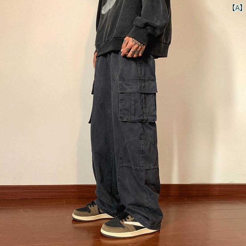 メンズ ファッション 春夏 秋冬 かっこいい オシャレ モテ 男性用 紳士服 服 韓国 シンプル 大人 アメリカン　マルチ　ポケット　オーバー　オール　ベルベット　厚手　クリーン　フィットパンツ　カジュアル　ロング　パンツ