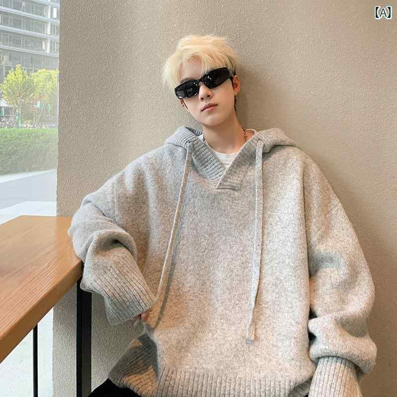 メンズ ファッション 春夏 秋冬 かっこいい オシャレ モテ 男性用 紳士服 服 韓国 シンプル 大人 グレー　フード　セーター　厚手　プルオーバー　カップル　セーター　ジャケット｜YKC8