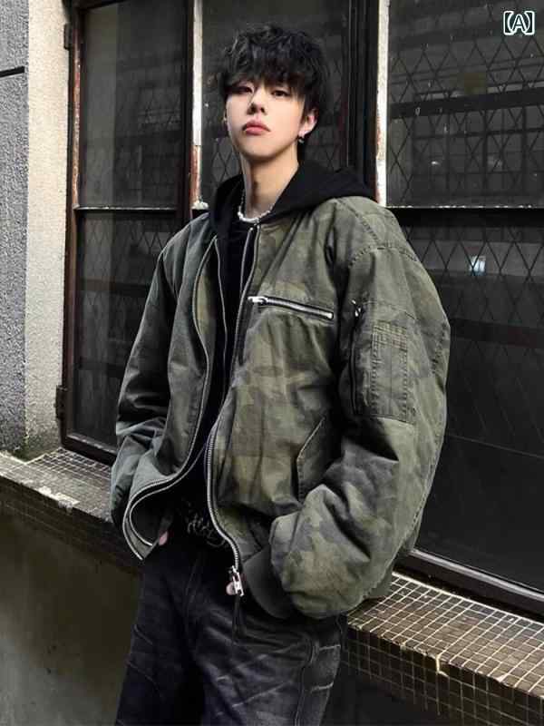 メンズ ファッション 春夏 秋冬 かっこいい オシャレ モテ 男性用 紳士服 服 韓国 シンプル 大人 アメリカン　レトロ　フェイク　ツーピース　迷彩　ジャケット　ボンバー　シルエット　高級　厚手　パイロット　ジャケット 6,732円