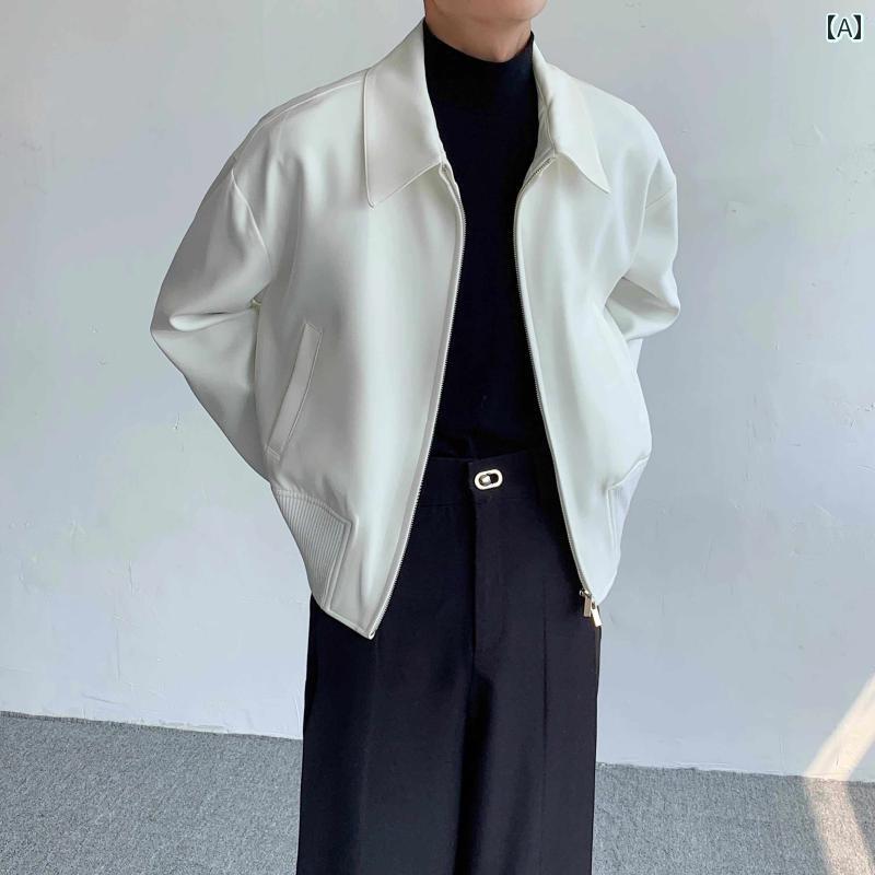 メンズ ファッション 春夏 秋冬 かっこいい オシャレ モテ 男性用 紳士服 服 韓国 シンプル 大人 ホワイト　クリーン　フィット　ジャケット　ハイエンド　ショルダー　エグゼクティブ　ジャケット　ショート　カーディガン　ジップアップ　ベースボール　ジャケット