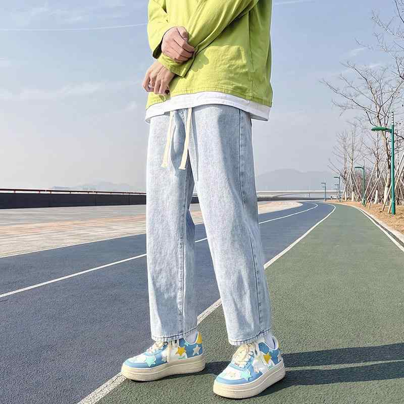 メンズ ファッション 春夏 秋冬 かっこいい オシャレ モテ 男性用 紳士服 服 韓国 シンプル 大人 ライト カラー ストレート レッグ ジーンズ フィットストリート カジュアル トラウザー ズ アメリカ パンツ
