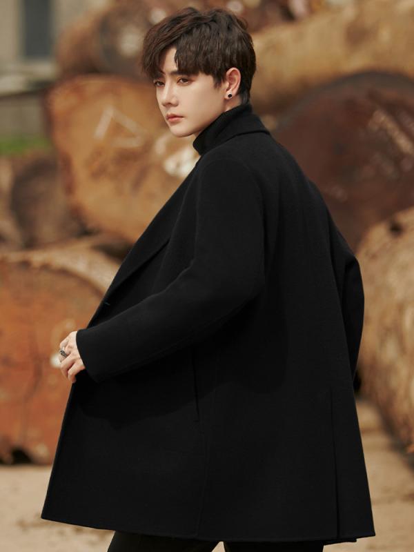 メンズ ファッション 春夏 秋冬 かっこいい オシャレ モテ 男性用 紳士服 服 韓国 シンプル 大人 ミドル丈 ウール コート 高級 両面 ウール ショートトレンチコート
