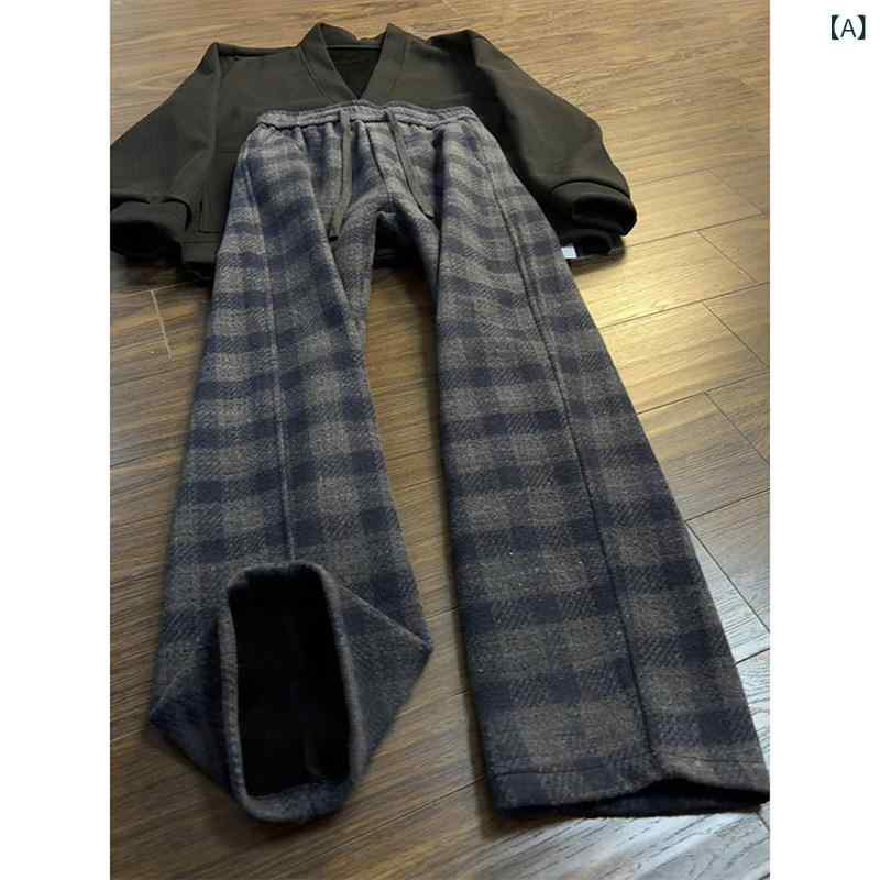 メンズ ファッション 春夏 秋冬 かっこいい オシャレ モテ 男性用 紳士服 服 韓国 シンプル 大人 アメリカン　レトロ　ネイビーブルー　ウール　チェック柄　メンズパンツ　クリーン　フィット　フリース　裏地　スウェットパンツ　スポーティ　ストレート　レッグ　パンツ