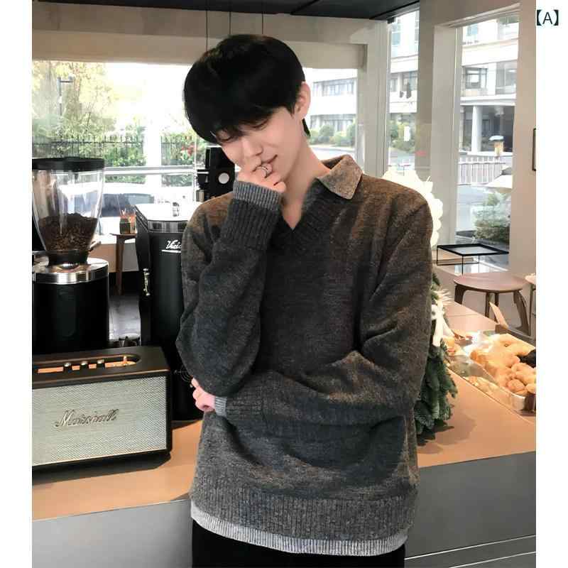 メンズ ファッション 春夏 秋冬 かっこいい オシャレ モテ 男性用 紳士服 服 韓国 シンプル 大人 レトロ　ツーピース　Vネック　セーター　ニットウェア　フィットインナートップ