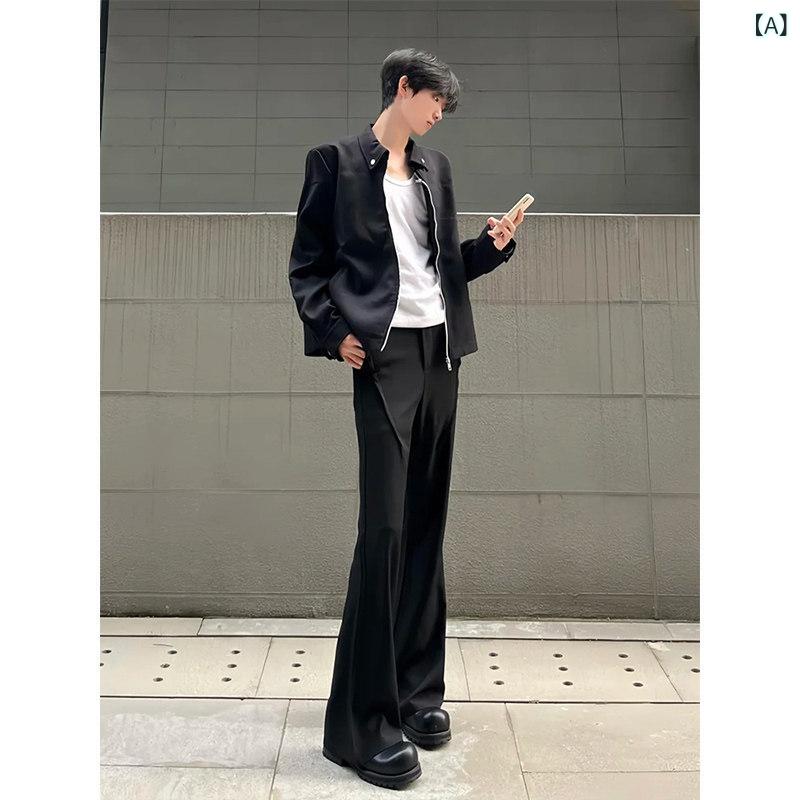 メンズ ファッション 春夏 秋冬 かっこいい オシャレ モテ 男性用 紳士服 服 韓国 シンプル 大人 クリーン フィット フレア プリーツ パンツ ハイエンド エクステンデッド トール ストレート|YKC8
