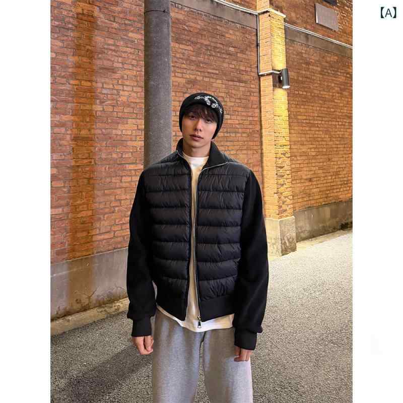 メンズ ファッション 春夏 秋冬 かっこいい オシャレ モテ 男性用 紳士服 服 韓国 シンプル 大人 フェイク　ツーピース　軽量　リブ　編み　コットンコート　防寒性　暖かい　スタンドカラー　コットンジャケット｜YKC8