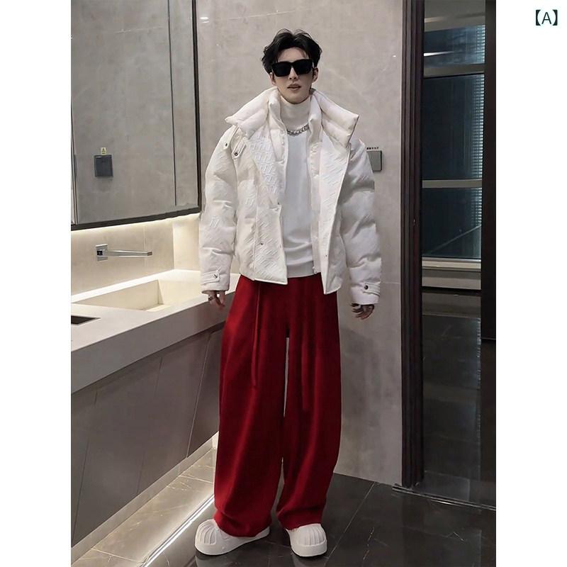 メンズ ファッション 春夏 秋冬 かっこいい オシャレ モテ 男性用 紳士服 服 韓国 シンプル 大人 フェイク　ツーピース　ダブルレイヤー　カラー　ダウン　コットンジャケット　冬用　ジャカード　厚手　暖かい　ショート　コットンコート