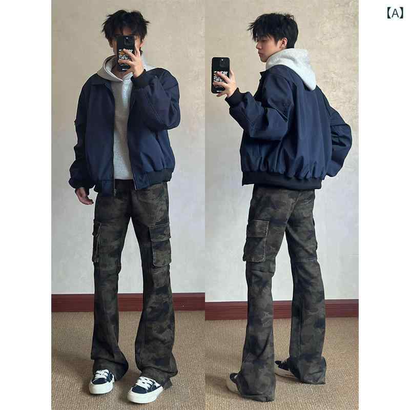 メンズ ファッション 春夏 秋冬 かっこいい オシャレ モテ 男性用 紳士服 服 韓国 シンプル 大人 男性用　クリーン　フィット　ネイビーブルー　ショート　ジャケット　春　秋　ワークジャケット　アメリカン　野球　ユニフォーム｜YKC8