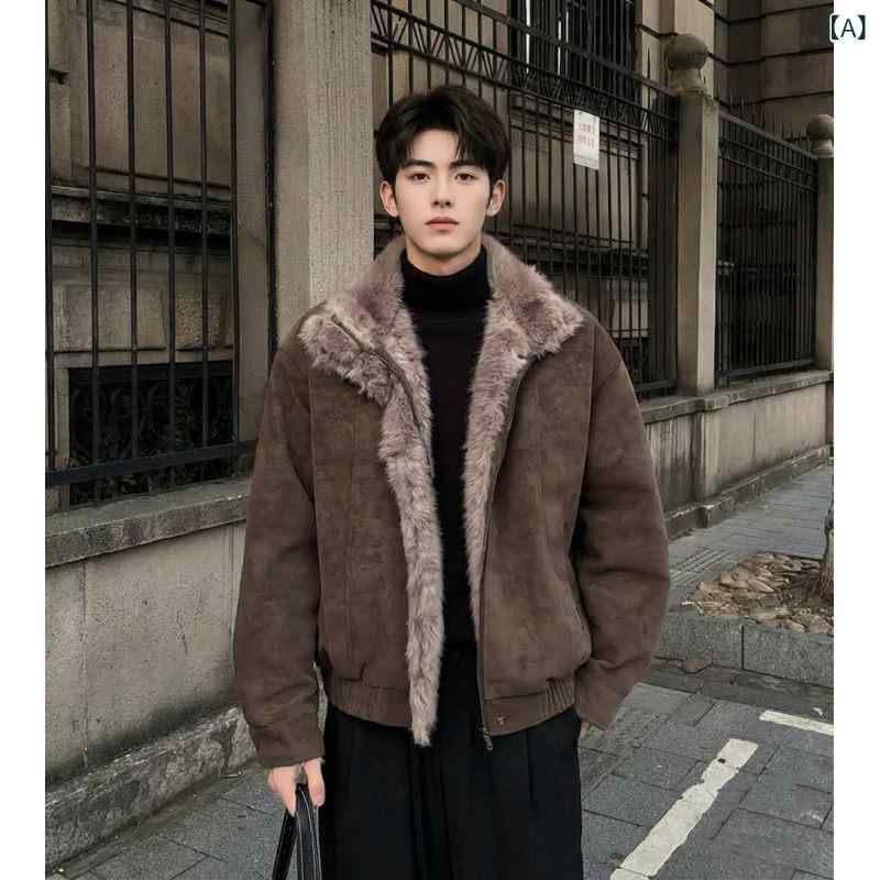 メンズ ファッション 春夏 秋冬 かっこいい オシャレ モテ 男性用 紳士服 服 韓国 シンプル 大人 フリース　裏地　厚手　レザージャケット　マウンテン　カービング　アメリカン　レトロ　ストリート　カラー　コットンコート　高級感