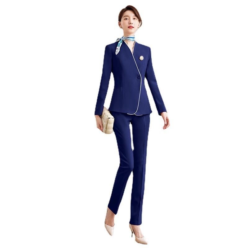 制服 エステ赤ちょうちん 受け付け 商行為 レディース 窈窕たる セットアップ V素っ首 否色つや オレンジ色 ロイヤル青み オール時節 新作