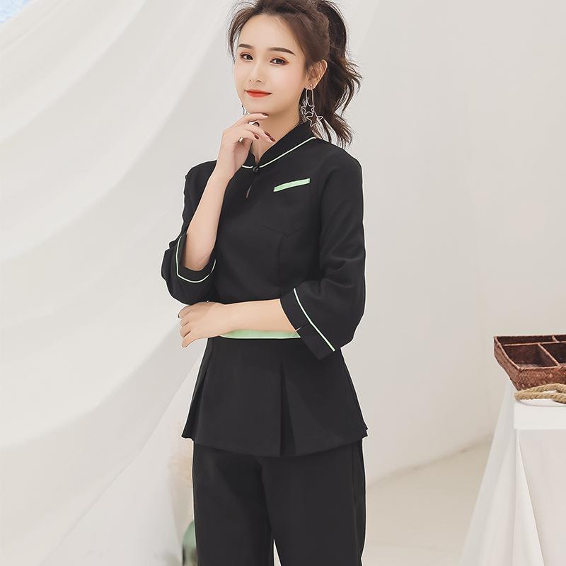 制服 泊まり エステ赤ちょうちん フットケア 成人女性 療法士 五分袖 決まり切った丈 オール時節 セットアップ