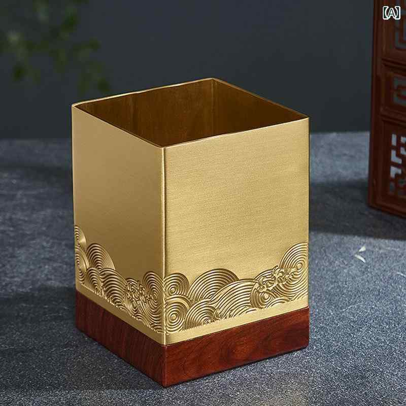 書き込み立て 方形 中国風 アンティーク風 金管楽器 紅木 紫檀 実木 金属元素 禅意 書屋 事務室 事務机 飾りつけ 卓上飾りつけ 室内装飾 文房具 花梨 クルミ