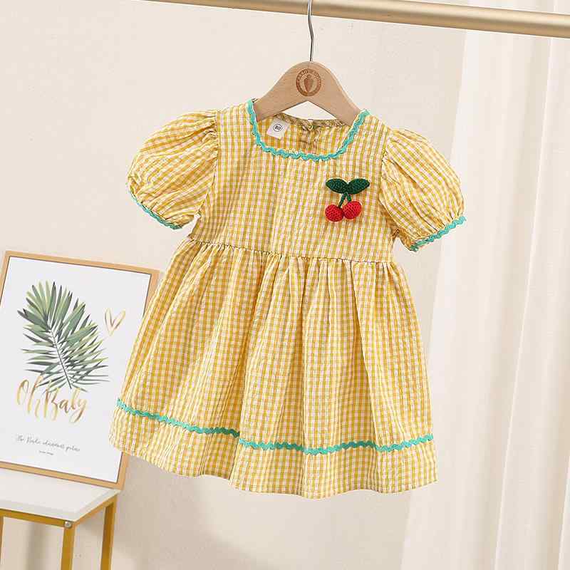 キッズ ファッション 女の子 かわいい おしゃれ 韓国 子供服 プリンセス 発表会 結婚式 高級 ドレス スカート 幼児 半袖 ベビー ワンピース 赤ちゃん チェック サクランボ