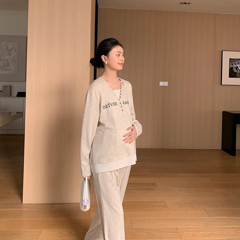 レディース ファッション 春秋 かわいい おしゃれ マタニティ 妊娠中 ベビー 赤ちゃん カジュアル シンプル セット トップス パンツ