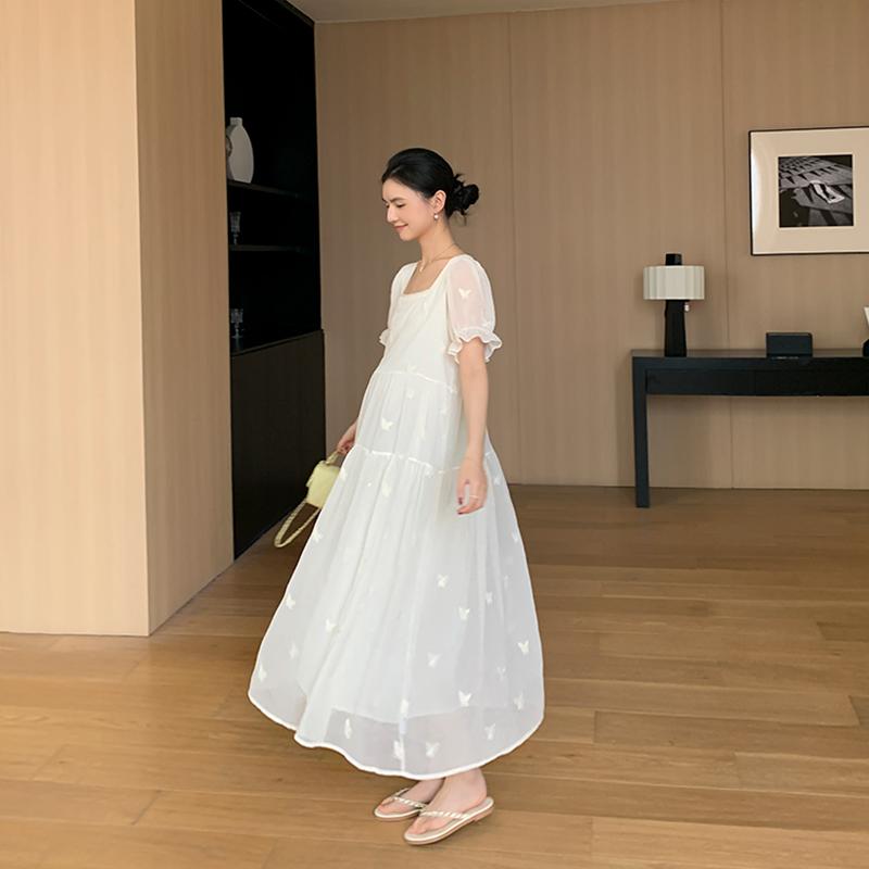 レディース ファッション 夏 かわいい おしゃれ マタニティ 妊娠中 ベビー 赤ちゃん ドレス シフォン スカート ワンピース ドレス シンプル 蝶 半袖