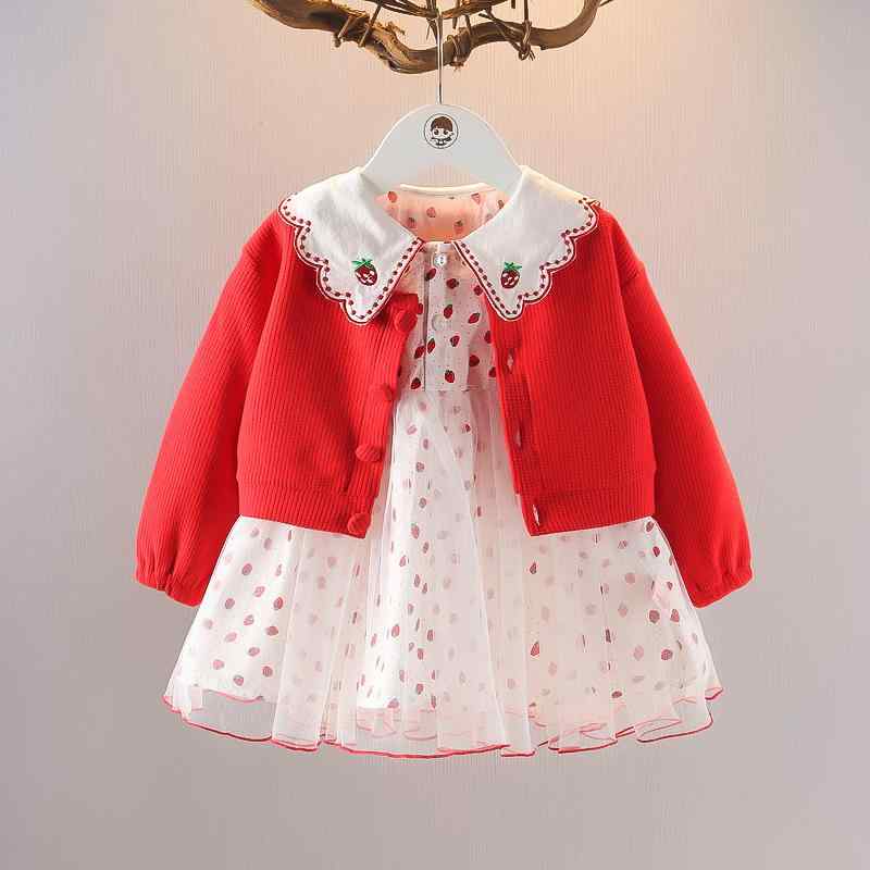 キッズ ファッション 女の子 かわいい おしゃれ 韓国 子供服 プリンセス 発表会 結婚式 高級 女の子 ドレス セーター カーディガン 春秋 赤ちゃん スカート セット イチゴ ガーリー レース|YKC8