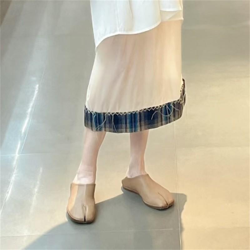 レディース 滑っこいシューズ なめし革 パンプス 羊革 2WAY かかとが踏める 置き目毛革 足袋 タビ シューズ 猪蹄靴 深口 ラウンドトゥ スリッポン 平べったい 亭主もち靴 歩き分かりやすい  疲れない 通い 心地よい オール時期