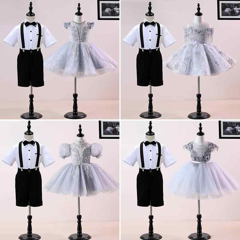 キッズ ファッション 女の子 男の子 かわいい おしゃれ かっこいい 韓国 子供服 プリンセス 発表会 結婚式 高級 衣装 ドレス ワンピース スカート シャツ 蝶ネクタイ パンツ サスペンダー セット キラキラ ティアラ 靴下 花 半袖 スーツ｜YKC8