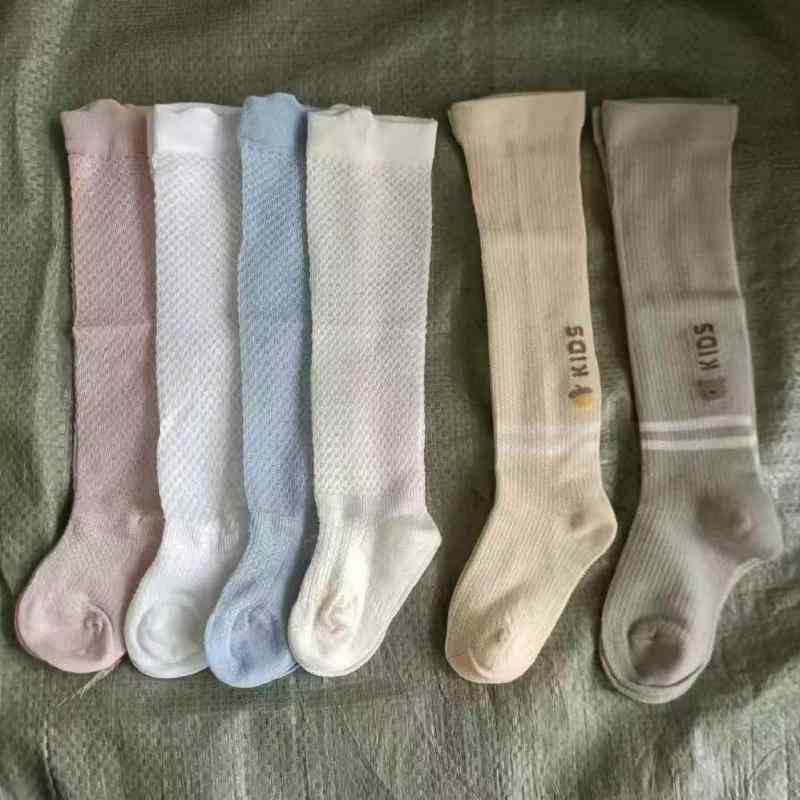 靴下 キッズ ベビー 新生児 子供 メッシュ 薄手 通気性 精梳綿 長め 蚊よけ 0歳 1歳 2歳 かわいい 無地 ランダム3